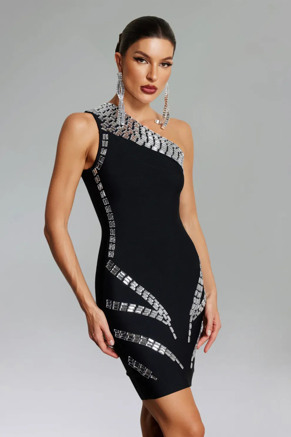 Sagona Diamante One Shoulder Mini Dress