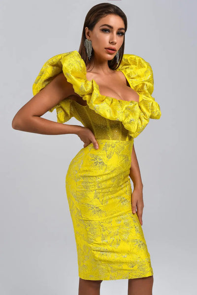 Melany Jacquard Midi Dress - Yellow