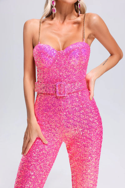 Natalie Sequin Jumpsuit - Pink