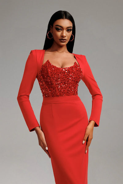 Dlasa Long Sleeves Bandage Midi Dress