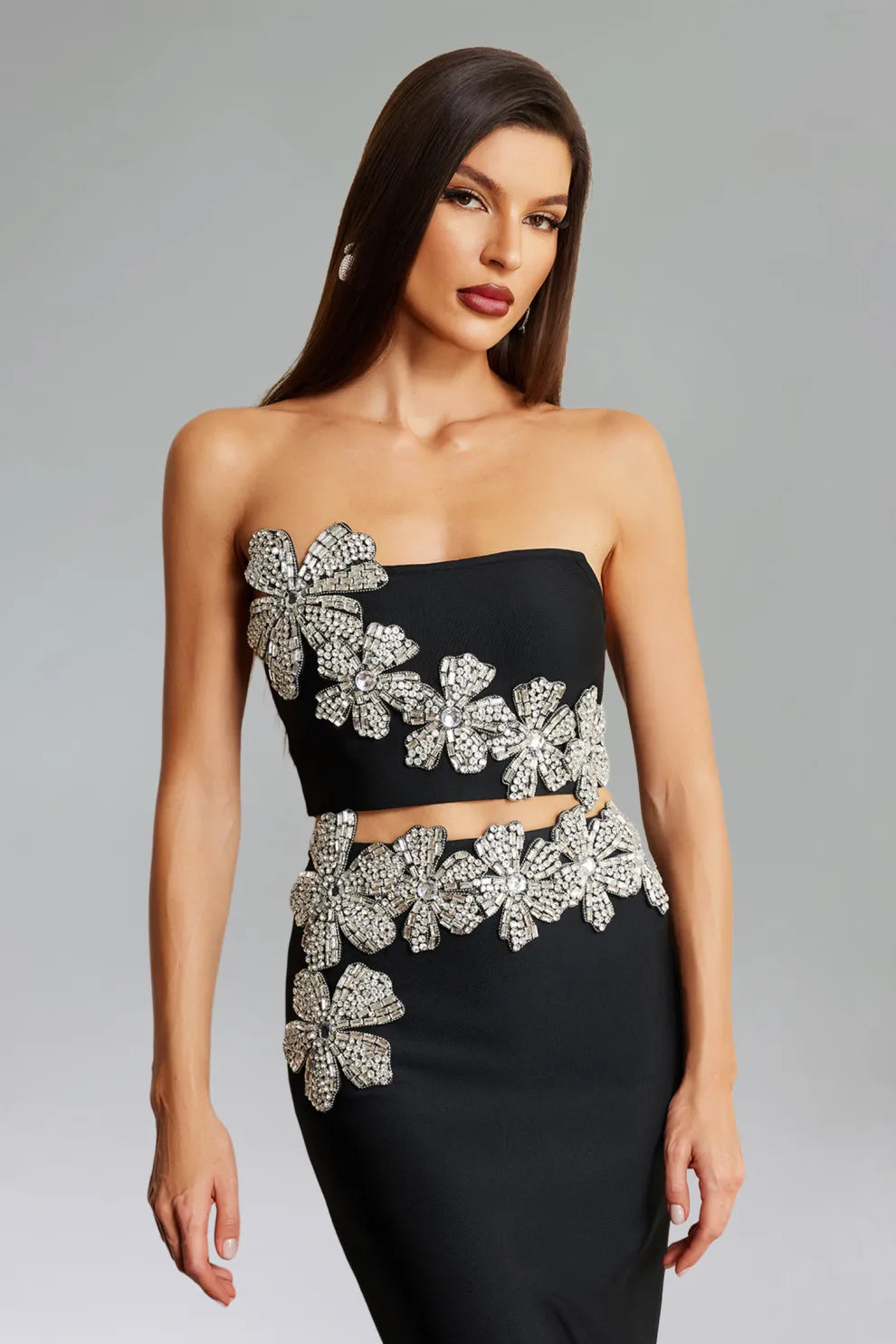 Eleganza Flowers With Diamonds Bandage Two-Piece Set