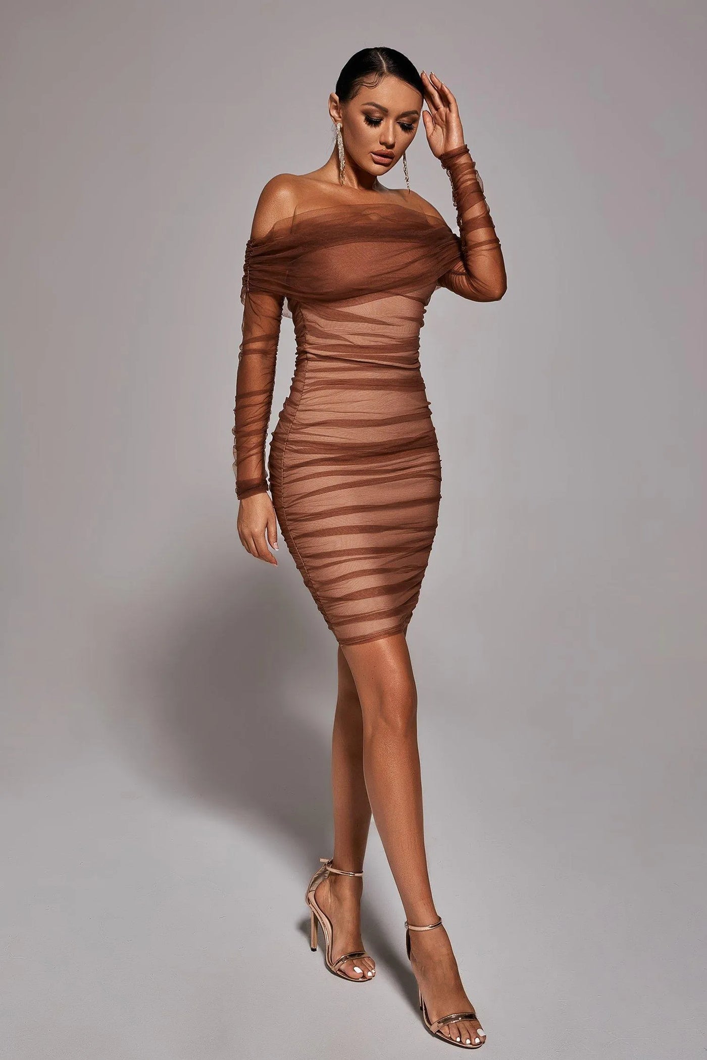 Rowena Ruched Mesh Bandage Midi Dress