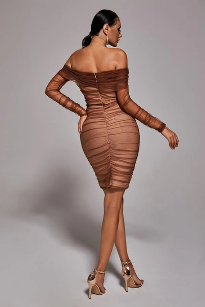 Rowena Ruched Mesh Bandage Midi Dress