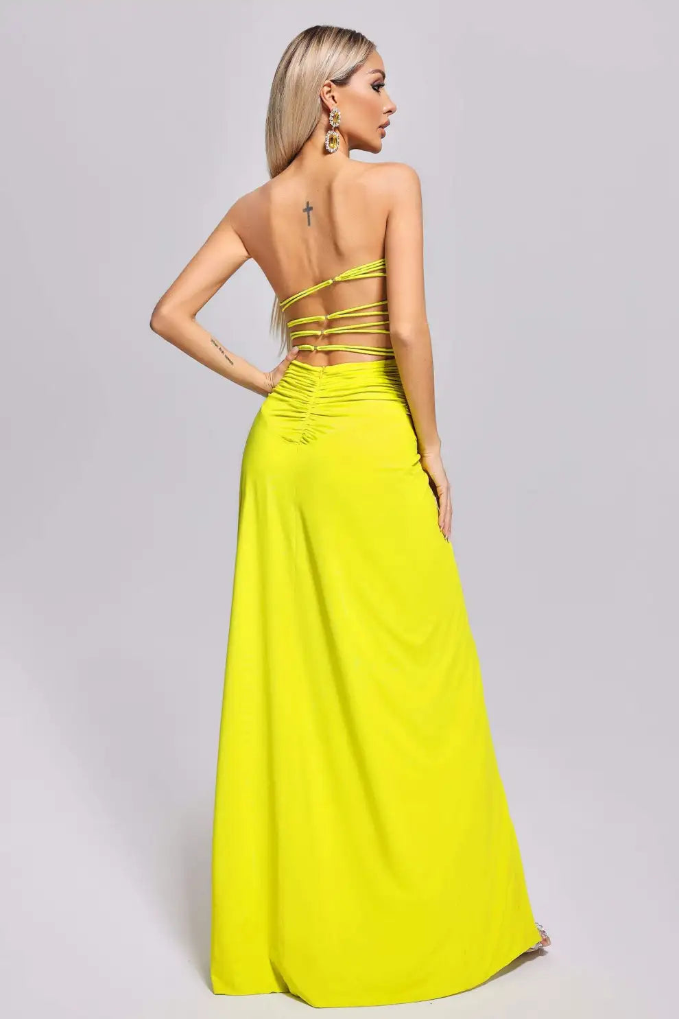 Nin Ruched Slit Maxi Dress