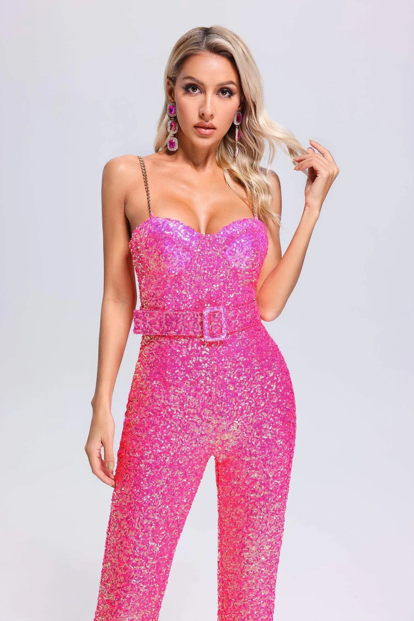 Natalie Sequin Jumpsuit - Pink